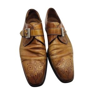 Magnanni Mallory Brown Leather Monk Strap Dress Shoe Slip On Loafers Size 9